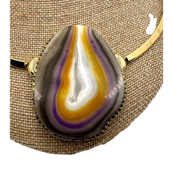 Whimsical Jessica Simpson Agate Slice Necklace Collar Gold Tone Coastal Cowgirl - Picture 2 of 6